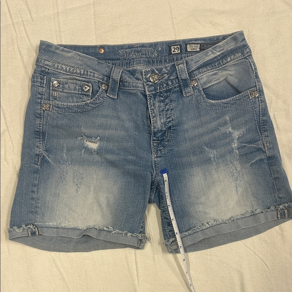 Miss Me Blue Jean Shorts with Silver Embellishments - Picture 6 of 7